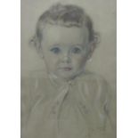 Eileen Chandler (British 1904-1993) - Half length study of a blue eyed baby in smock dress with