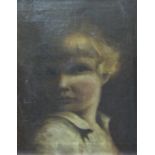 Early 20th century school - Shoulder length study of a fair haired child, oil on canvas, no