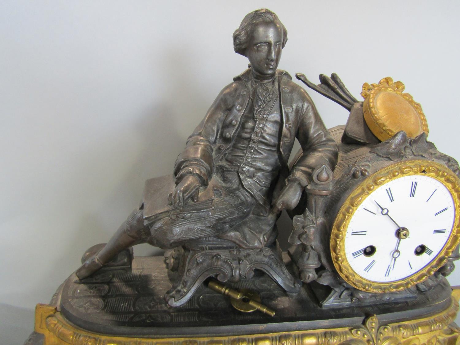 19th century French mantel clock in the romantic style, the eight day sticking movement surmounted - Image 3 of 5