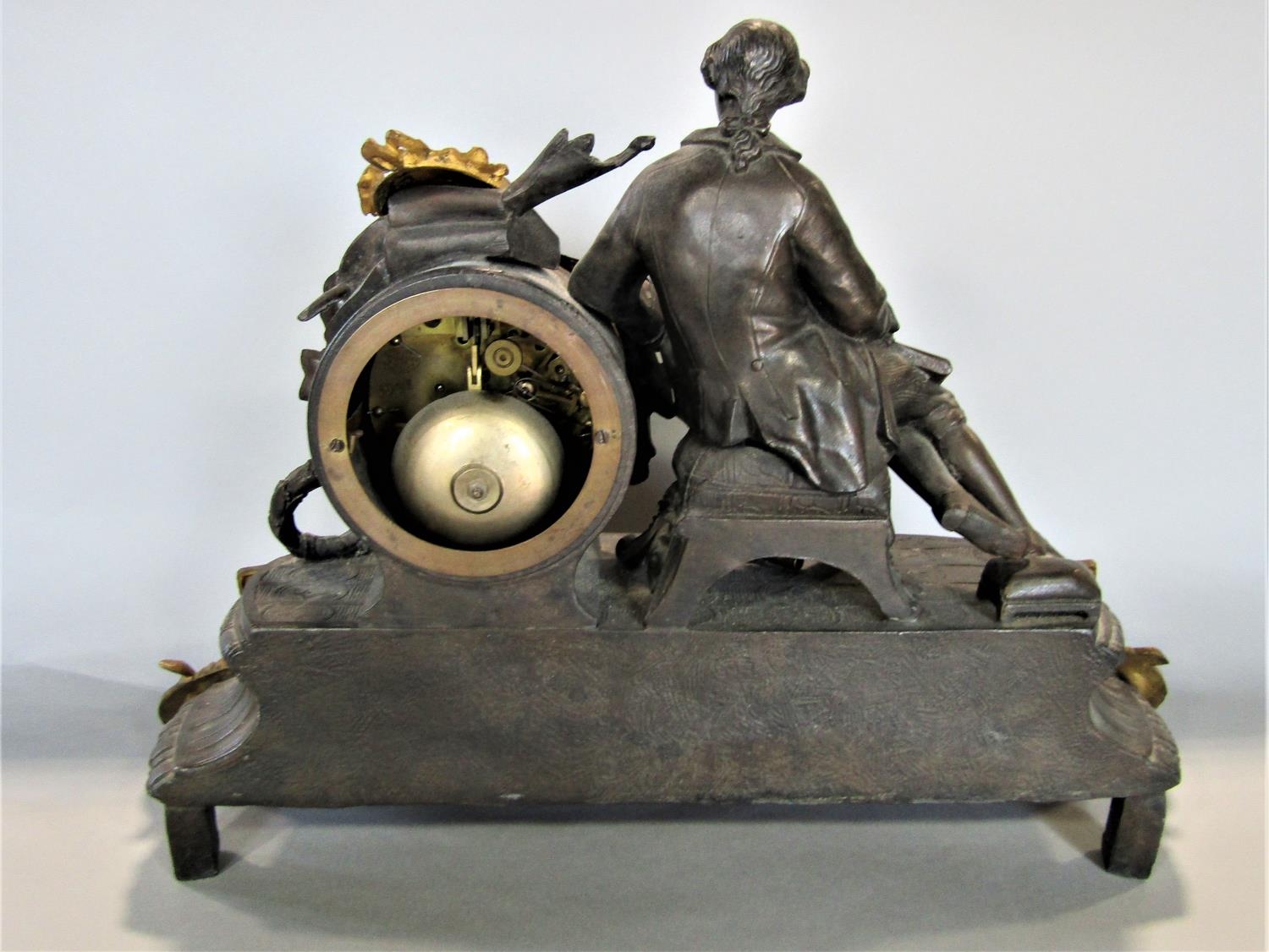 19th century French mantel clock in the romantic style, the eight day sticking movement surmounted - Image 4 of 5