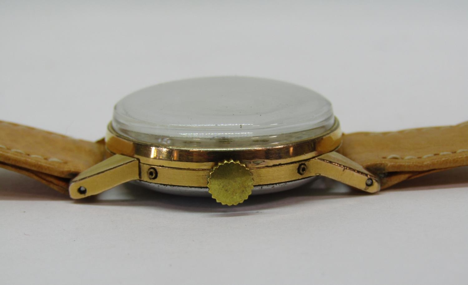 Good 1950s Movado triple date pointer calendograph gents wristwatch, the textured dial with gilt - Image 4 of 7