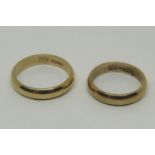 Two 9ct wedding rings, sizes L & O/P, 6.3g (2)
