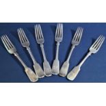 Set of six Victorian silver fiddle pattern dessert forks, maker Josiah Williams & Co, Exeter 1861,
