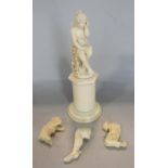 19th century continental carved ivory figure of a weeping female cherub amongst floral garland (AF),