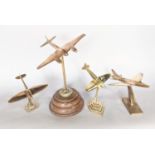 Trench Art Interest - WWII and military interest: 4 Artificer-Art desk top models of a Spitfire (2),