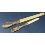 Two silver handled ivory page turners, 39 and 25cm long respectively (2) (larger one AF)