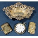 Mixed collection of silver comprising Victorian pierced bonbon dish with rococo style embossed