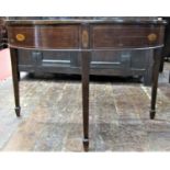 19th century mahogany D end side table with inlaid detail on square tapered legs with spade feet,