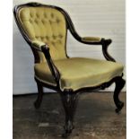 A good quality Victorian rosewood drawing room chair with spoon shaped back set within a well shaped