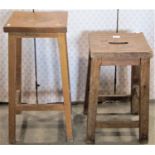 Two vintage ex school laboratory stools in elm and beechwood