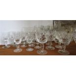 A large collection of cut glass to include three small thistle glasses (a large collection)