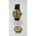 Vintage gents Helbros gold plated gents wristwatch, the textured sunburst gilt dial with stylised