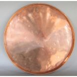 19th century copper serving tray of simple circular form with gallery border, 42 cm diameter