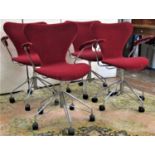 Arne Jacobsen for Fritz Hansen - set of four Series 7 3217 office chairs, with velvet upholstery,