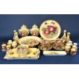 A collection of Aynsley fruit decorated wares by S Jones comprising a pair of two handled covered