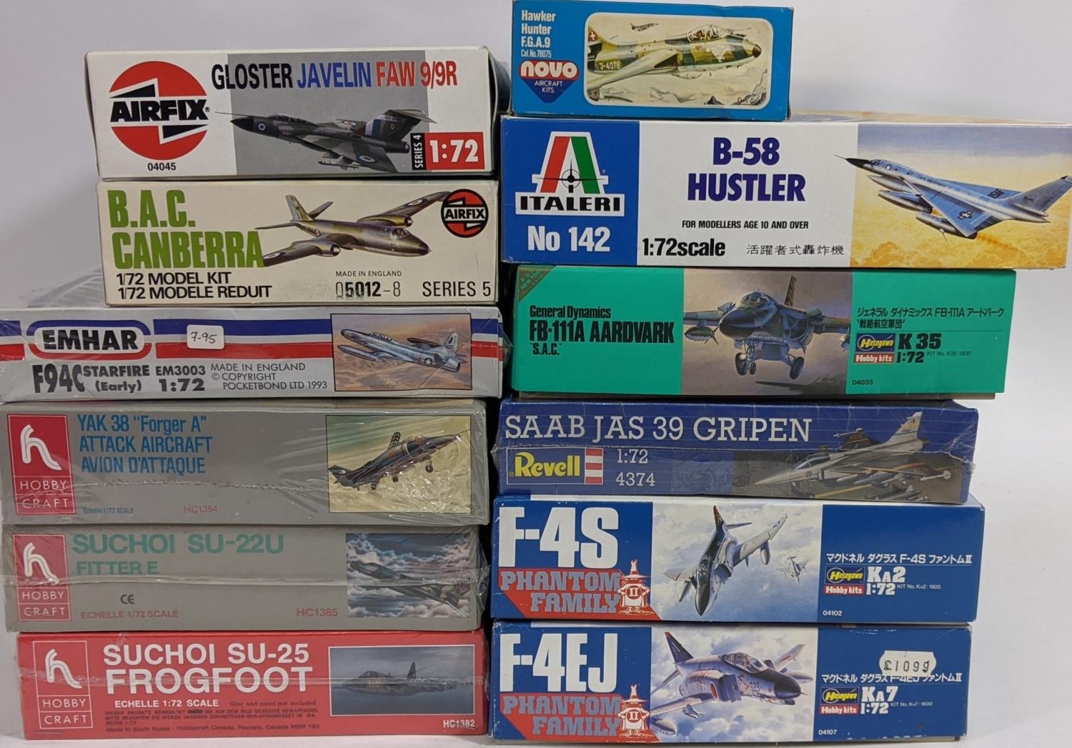 Collection of model aircraft kits (jet planes) all with original packaging, most of them sealed, and