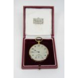 Good quality 18k continental pocket watch with engine turned case and further textured silver