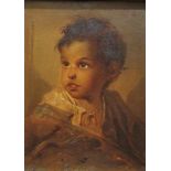 19th century school - Bust length study of a brown eyed child, oil on board, no visible signature,