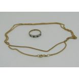 9ct fine link necklace, together with a sapphire and diamond dress ring, size L, 6.2g total (2)