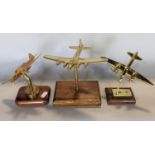Trench Art Interest - Three artificer-art bell metal aeroplane models of an Avro Hanson, a Flying Fo