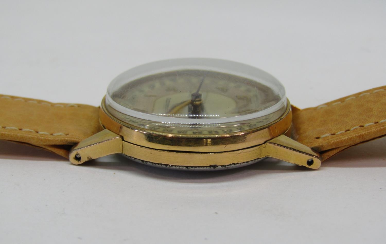 Good 1950s Movado triple date pointer calendograph gents wristwatch, the textured dial with gilt - Image 5 of 7