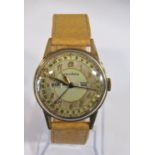 Good 1950s Movado triple date pointer calendograph gents wristwatch, the textured dial with gilt