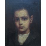 Late 19th century school - Shoulder length study of a brown eyed boy in sailor suit, oil on board,