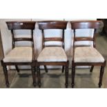 A set of six Victorian style spade back dining chairs with curved bar splats over drop-in