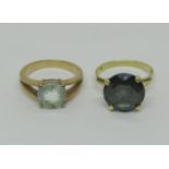 Two gem set dress rings; a 14ct example, size N, 3.4g and a further yellow metal example, size M,