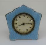 Vintage guilloche enamel applied Art Deco easel cabinet clock with 4.5 cm dial, 9 cm high