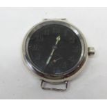 1920s SS & Co silver cased trench watch the black dial with silvered Arabic numerals,