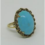 14ct cabochon turquoise dress ring with pierced detail, size K/L, 4.5g