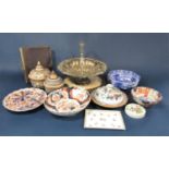 A collection of 19th century and later ceramics including an imari dish, 22cm diameter approx (af)
