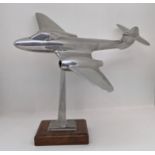 Trench Art Interest - An Artificer-Art chrome model of a Gloucester Meteor, 28cm wingspan