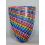 A vintage conical shaped vase with spiral twist multi-coloured detail, indistinctly signed, 21cm
