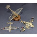 Trench Art Interest - A perspex model of an Avro Trainer wingspan 12cm, further perspex model of a