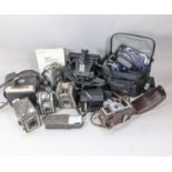 A box of vintage camera equipment (see attached inventory) including Polaroid, Coronet and Minolta