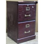 A stained oak floorstanding two drawer filing cabinet, 41 cm wide x 43 cm deep x 71 cm high