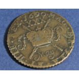 A James II bronze half crown or thirty pence gun money coin, May 1690