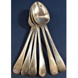 Set of six Edwardian Old English teaspoons, maker Lee & Wigfull, Sheffield 1905, 5 oz approx