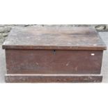 A 19th century oak chest/strong box with hinged lid, twin lock and exposed dovetail construction,