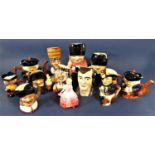 A collection of shorter Toby jugs of various size including Old King Cole, Pirate, Soldiers, etc,