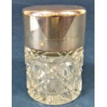 Good quality hob nail cut glass silver topped scent jar/container, the hinged lid with gilt