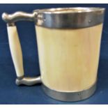 Good quality Victorian silver and ivory tankard, with silver rim and foot rim, maker Joseph