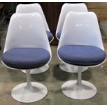 A set of six (4&2) Eero Saarinen style 151 white tulip swivel chairs with pad seats and disc