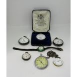 Good collection of antique watches to include a Bensons silver pocket watch in case, further Essex