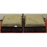 A pair of William IV hardwood footstools of square curt form with scrolling and other detail and