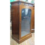 A William IV rosewood pier cabinet enclosed by a single arched and glazed panelled doors, set on a
