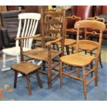 A set of three 19th century Windsor moulded bar back kitchen chairs with turned top rails,