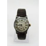 Good rare Art Deco Elgin mid size gents wristwatch, with white gold plated engraved casework,